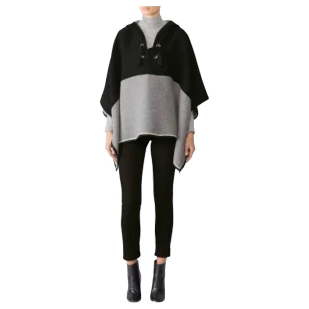 Ba&sh Color Block Hooded Cape or Poncho Black/Grey One Size